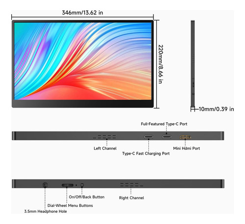 Ayy Monitor Portátil De 15 Pulgadas - 1080p Full Hd, Pantall