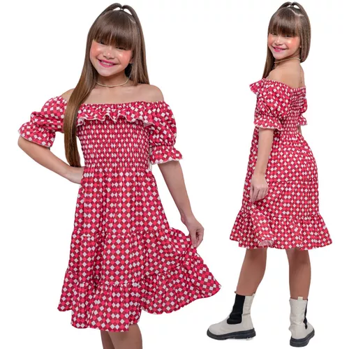 Vestido Infantil Ciganinha Xadrez Vermelho - Big Bless