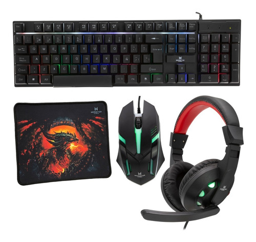 Imagen 2 de 4 de Kit Gamer Monster 4 En 1 Rgb Insertion K4125 - Revogames