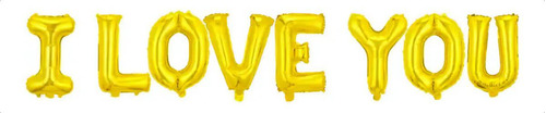 Kit Globos Letras I Love You Metálicas Rojas, San Valentin Color Dorado