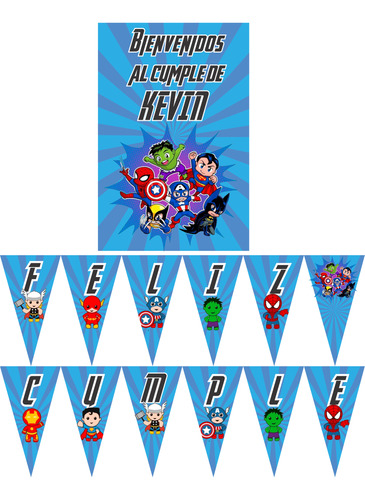 Baby Avengers Cartel Y Banderín Decoracion Cumpleaños