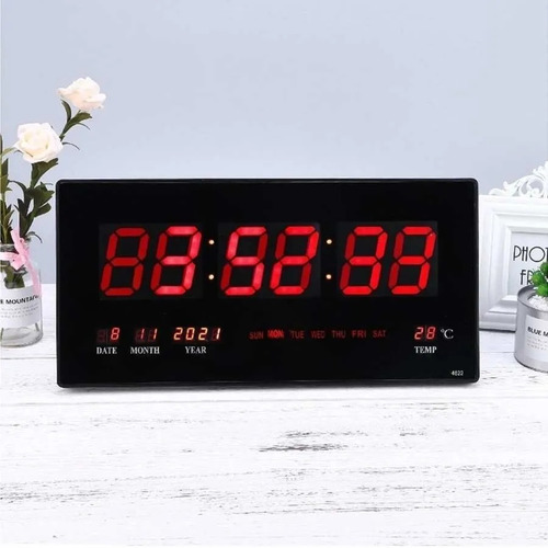 Imagen 3 de 3 de Reloj Digital Pared Luz Led Hora Fecha Temperatura 47x23cm