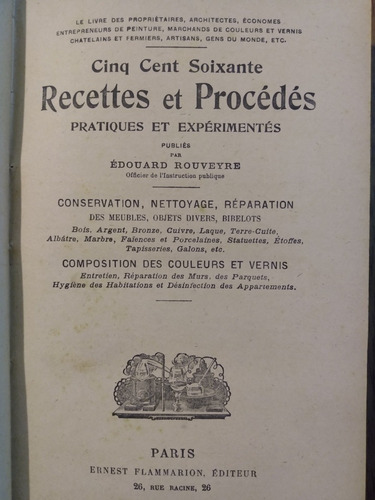 Libro 1911 Conservación Muebles Metales Etc Rouveyrs E9