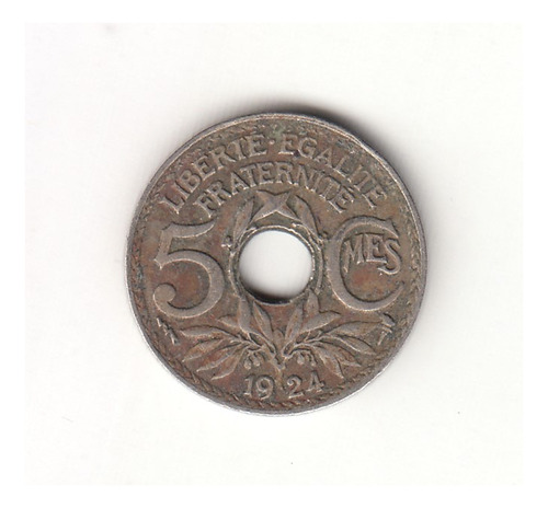 Moneda Francia 5 Centimes 1924 Serie Lindauer (c85)