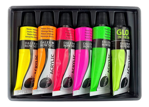 Imagen 2 de 5 de Set 6 Pintura Acrílica Neón Tubo Daler Rowney Simply 12ml