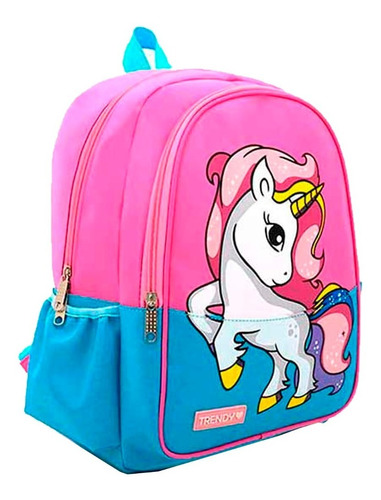 Mochila Infantil Nena Escolar Unicornio Multicolor Trendy Color Rosa/celeste 15410 Diseño De La Tela Liso