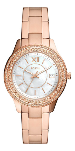 Reloj Mujer Fossil Es5131 Cuarzo Pulso Oro Rosa En Acero