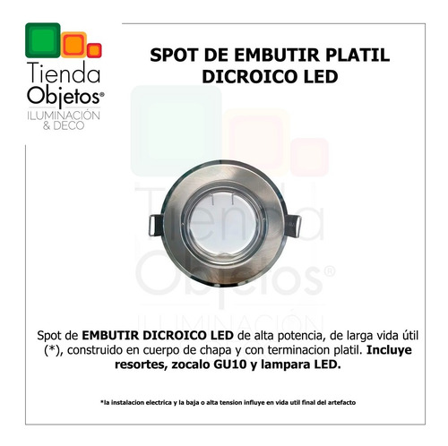 Imagen 4 de 8 de Spot Led Embutir Redondo Acero Con Dicroica 7w Completo