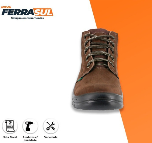 Imagem 3 de 6 de Nobuck Botina Seguranca Bico Pvc Acolchoado Marrom Ecosafety