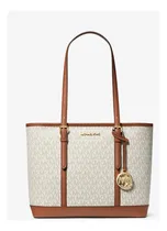 Comprar Bolso Michael Kors, marco de herrajes, color dorado, beige, correa de hombro chocolate, diseño de tela con flores