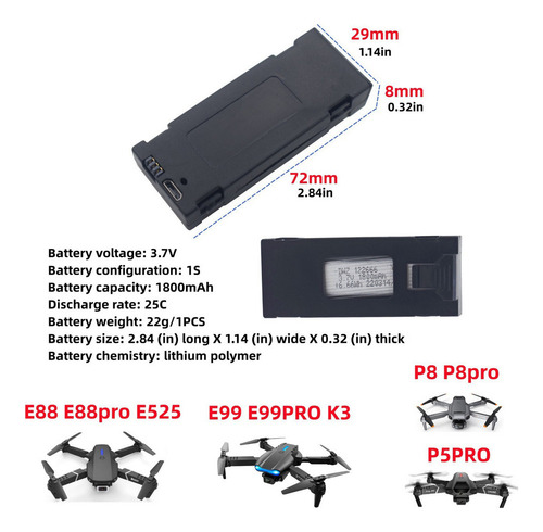 6 Baterías De Drones De 1800 Mah Son Adecuadas Para E88 E99
