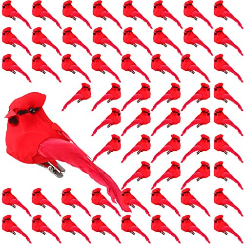60 Piezas De Pájaros Rojos De Navidad De 2.0 In, Pája...