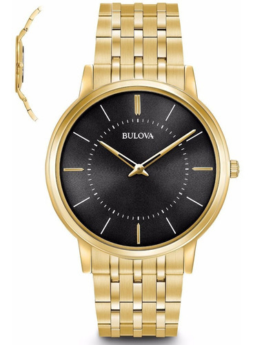 Reloj para hombre Bulova Slim Social 97a127, color de fondo de acero dorado, negro