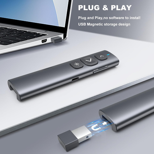 Presentador Inalámbrico Láser Rojo Rechargeable Gris