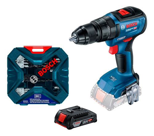 Taladro Percutor Bosch Gsb 18v-50+1 Batería 2ah+set 34 Pz