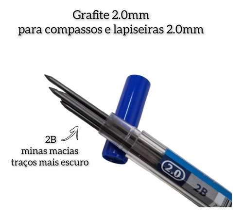 Grafite 2.0mm 12 Tubos C/ 6 Minas P/ Compassos E Lapiseiras