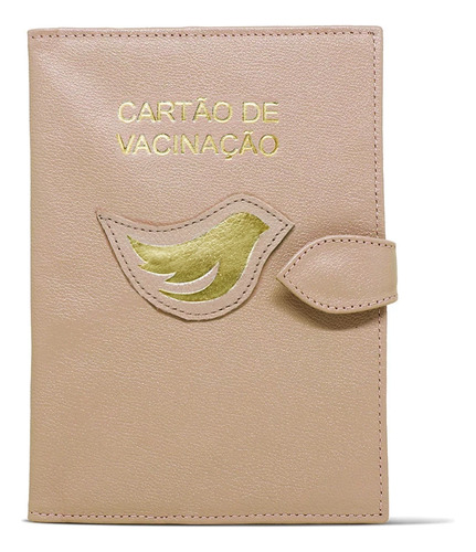 Porta Cartão De Vacina De Couro - Nude / Dourado