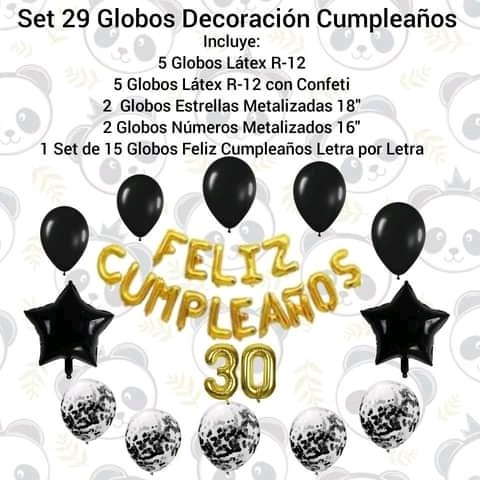 Set De 29 Globos Decoración Cumpleaños / Látex / Confeti 