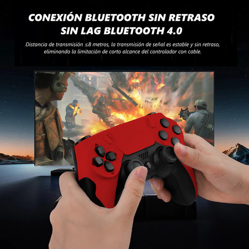 Techwolf Control Joystick Inalámbrico Con Giroscopio De Seis Ejes, Compatible Con Consolas Ps4, Ps3 Y Pc, Con Doble Vibración, Rojo