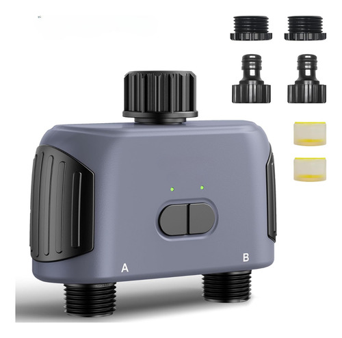 Programador De Riego + Hub Wifi 2 Zonas Control App Y Clima Gris Oscuro