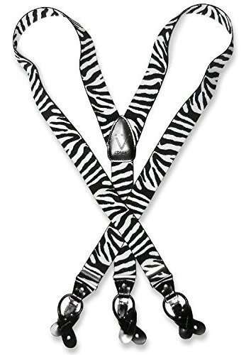 Men's Zebra Print Suspenders Y Shape Back Elastic Button & C