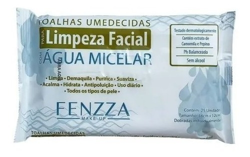 Lenço Demaquilante Agua Micelar Fenzza Maquiagem Cílios