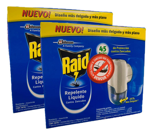 2 Repelente De Zancudos Líquido 90 Noches Raid - Pack X2