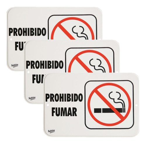3 Letreros De No Fumar Prohibido Señal Autoadherible 23x15cm