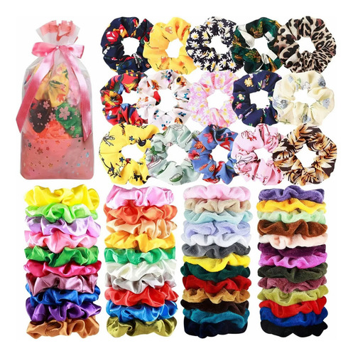Scrunchies Ligas Elásticas Aterciopeladas Para Cabello 64 Pz