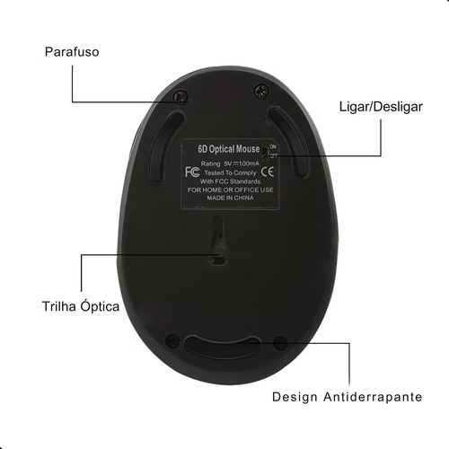 Mouse Sem Fio Vertical Ergonômico Conforto Usb Recarregável