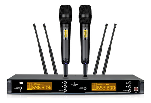 Microfonos Gc Er205s Inalambricos Karaoke Sistema Uhf 200m Color Negro