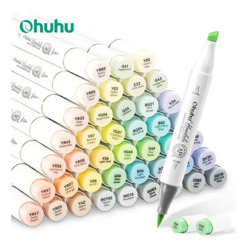 Ohuhu Kit Caneta Marcador Ponta Dupla 48 Pastel Cores