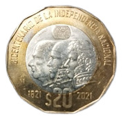 Moneda De Colección $20 Del Bicentenario De La Independencia (Usado)