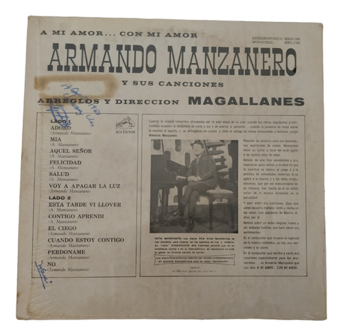 Armando Manzanero A Mi Amor Con Amor Disco Lp 1967