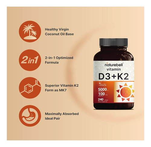 D3 + K2 Con Aceite Coco Huesos Fuertes Corazón Saludable 240