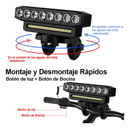 Luz Recargable Impermeable 4000mah Para Bicicleta 8 Led