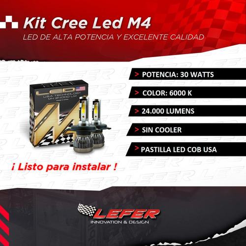 Imagen 2 de 10 de Kit Cree Led Mini M4 Led Cob 24.000 Lm H1 H3 H7 H11 9006