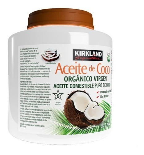 Aceite De Coco Orgánico Virgen, Comestible, Kirkland 2.29 Kg