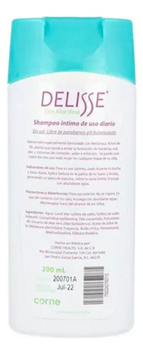 Shampoo Íntimo Delisse Aloe Vera 200 Ml