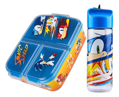 Fiambrera Sonic The Hedgehog Con Compartimentos Y Botella De