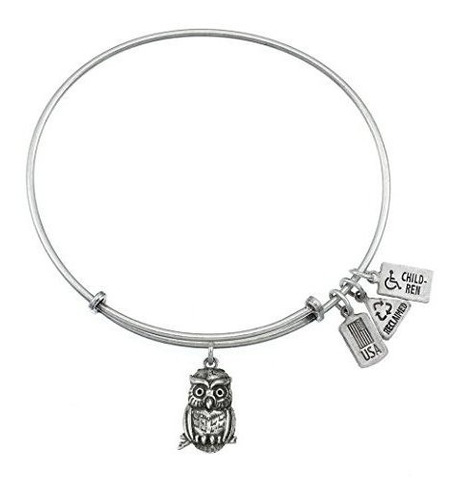 Brazalete - Wind And Fire 3-d Owl Silver Medal Charm Bangle