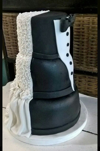 Torta Artesanal Bodas En Blanco Y Negro Dulce Pastel Lanus