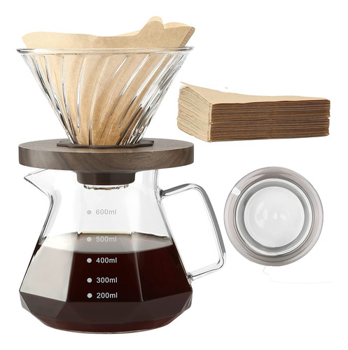 Cafetera Vertida 20oz, Jarra Vidrio Borosilicato 100 Filtros