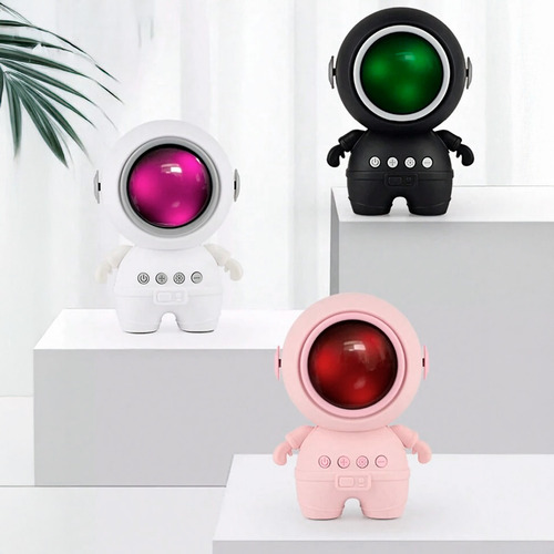 Parlante Mini Astronauta Bluetooth Luces Led Radio, Batería Color Negro
