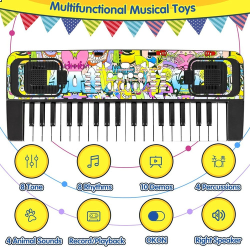 Imagen 5 de 7 de Teclado Electrónico Para Niños, 37 Teclas Con Micrófono