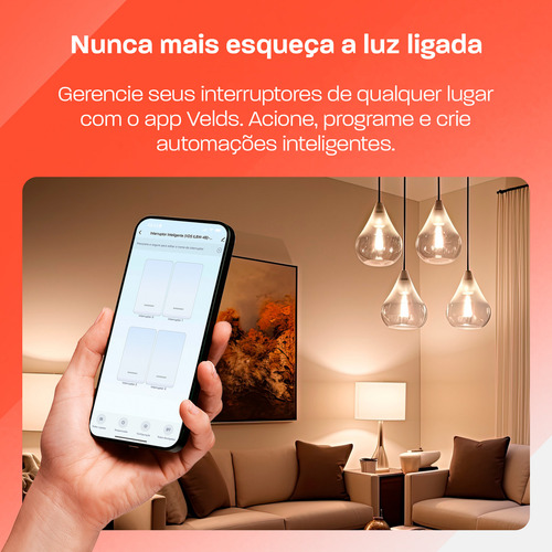 Interruptor Inteligente Wi-fi Velds 3 Botões Touch Controle por App com Comando de Voz Bluetooth Bivolt 10a Branco