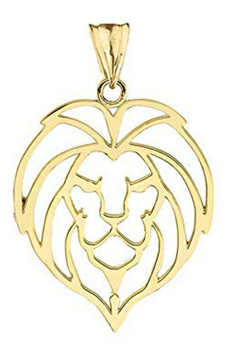 Collar - Fine 10k Yellow Gold Lion Head Outline Charm Pendan