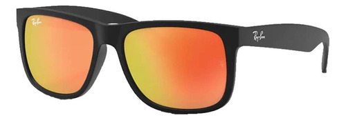 Óculos de sol Ray-Ban Justin Color Mix Standard armação de náilon cor matte black, lente red de cristal espelhada, haste matte black de náilon - RB4165