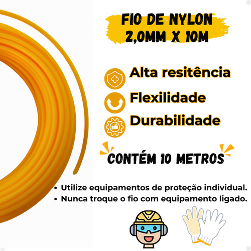 Fio De Nylon Para Roçadeira 2,0 Mm Com 10 Metros - Brasfort