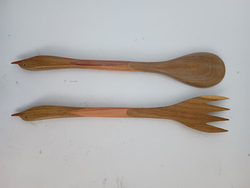 Ser De Cuchara Y Tenedor Para Ensaladas Madera Artesanía Marrón Claro